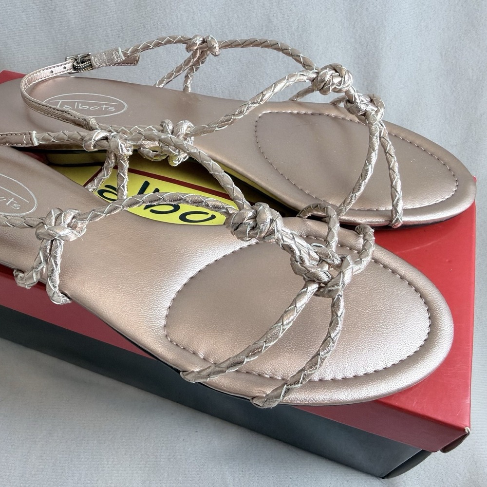Talbots Gold Strappy Women's Sandals Sz 8.5" B Rose Gold Metalic Low Heel Summer